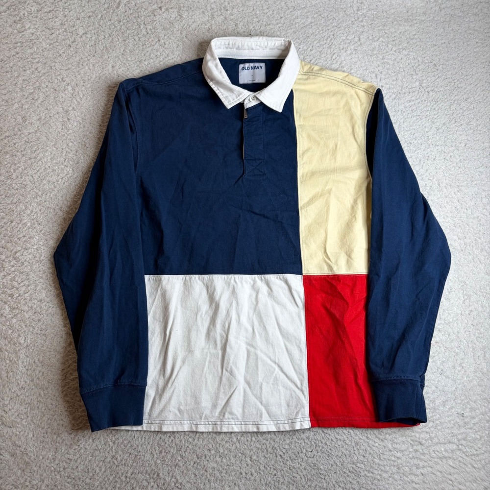 Old Navy Mens Long Sleeve Colorblock Rugby Shirt Navy Blue Red White Large